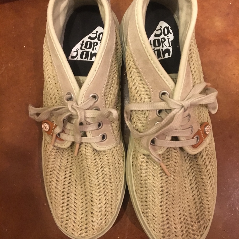 Sz 9.5 Heisei' raffia/suede sneakers by Satorisan